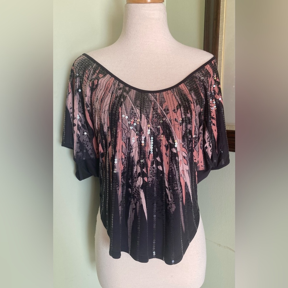 LIPSY LONDON off shoulder Sequin Sparkle Short Sleeve Top Short size S 4